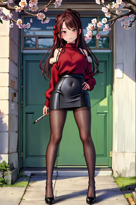 tmasterpiece,Need,8K,Girl,teens girl,Plum eyes,brown pubic fur,bobo head,Envy face,Shine,middlebreast,Exquisite facial features,Squinting expression,Beautiful leg line:1.3,thick thight,Big breasts Thin waist,校服,High socks,tiese,((pencil skirts)), red high ...
