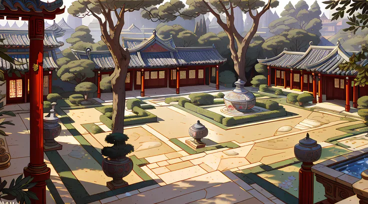 masterpiece, the best quality, high quality, extremely detailed, ancient chinese courtyard is generally composed of courtyards, ...