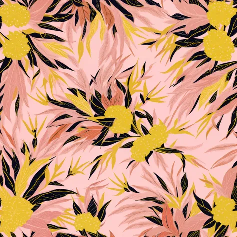 a yellow and pink pattern with on a pink background