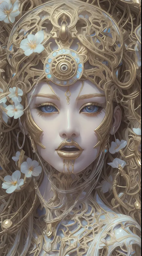 best qualtiy,tmasterpiece,超高分辨率,(realisticlying:1.4),absurderes,(Eye focus),(sface focus, Clear facial features),Complex 3d rendering of beautiful and charming biomechanical female porcelain figures,(((Has a porcelain finish)))、simulating、Beautiful natural...