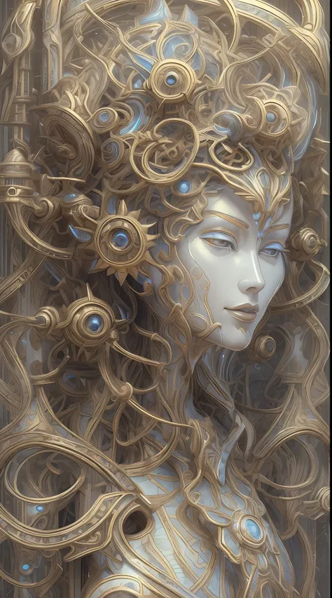 best qualtiy,tmasterpiece,超高分辨率,(realisticlying:1.4),absurderes,(Eye focus),(sface focus, Clear facial features),Complex 3d rendering of beautiful and charming biomechanical female porcelain figures,(((Has a porcelain finish)))、simulating、Beautiful natural...