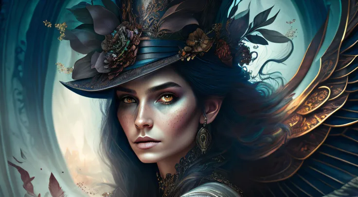 ornate, intricate details, beautiful witch, gothic style, hyper-realistic fantasy art, digital illustration, beautiful dark ange...