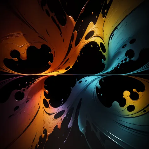 an abstract painting, swirls of 3d liquid paint splatters, ((multilayered, complex topology)), a clear horizontal division line in the middle, (masterpiece, 8k, extreme detail, level detail, layer detail, layers, liquid detail)