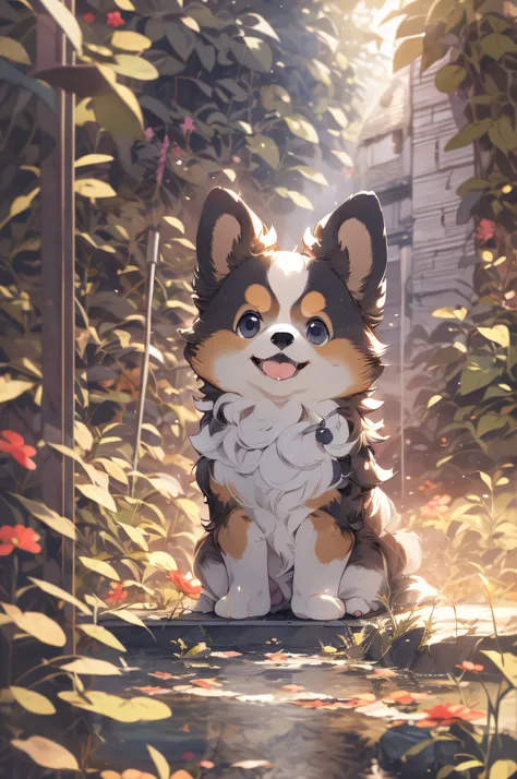 1 pomeranian puppy, cute, outdoors, god rays,  kawaii, slice of life, studio ghibli, (masterpiece:1.2), (best quality:1.2), amaz...