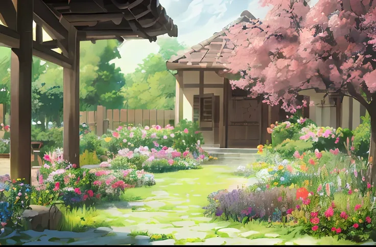 in the style of beautiful garden scenery