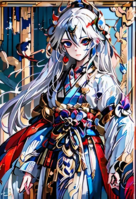 anime character with a fan and a dress and a fan, onmyoji, onmyoji detailed art, onmyoji portrait, lunar themed attire, kingyo c...