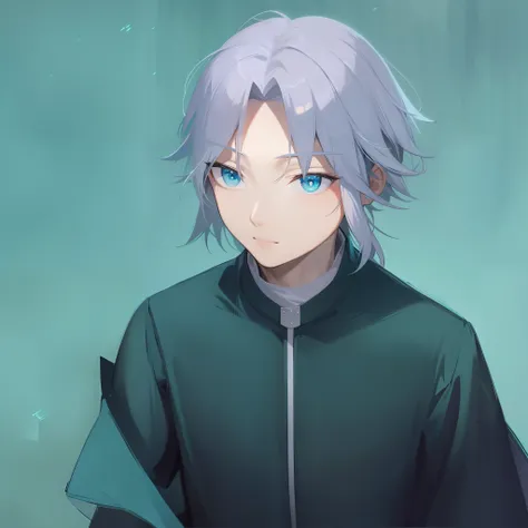 anime, a teenager with white hair and blue eyes, wearing a green robe, fubuki, kaworu nagisa, made in anime painter studio, anim...