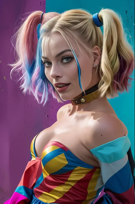 margot robbie as harley quinn in suicide squad, corpo inteiro, soft-lighting, dinamic angle, lifelike lighting, foto de robert a...