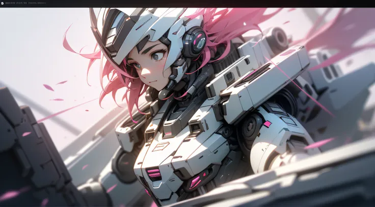 ((best quality)), ((masterpiece)), (detailed:1.4), 3d,mechs，in pink，vibrant with colors， a beautiful cyberpunk female figure，thi...