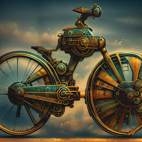 (steampunkai swoon), uma bicicleta de lado em estilo steampunk, (cores,colouring,32 k),usa ,super detalhado,