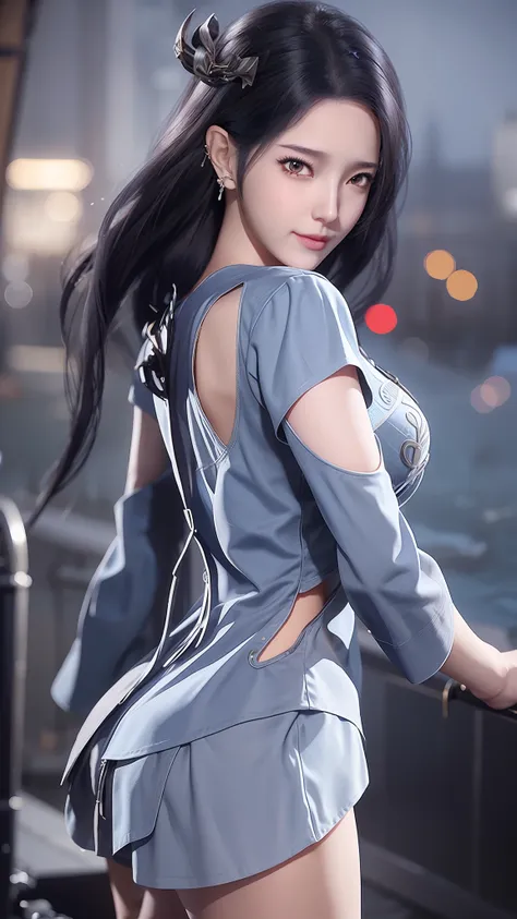 close-up of a woman in a short skirt standing on a boat, extremely detailed artgerm, range murata and artgerm, style artgerm, ar...