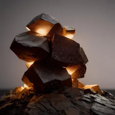 masterpiece,best quality,(photorealistic:1.4), cinematic lighting, HDR,A rock is illuminated by a colorful light,with a gradient of gray on the background, Light and Shadow ,motion design,C4D,rendering