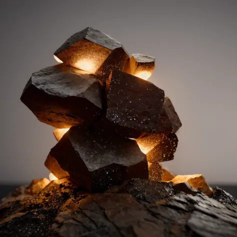masterpiece,best quality,(photorealistic:1.4), cinematic lighting, HDR,A rock is illuminated by a colorful light,with a gradient of gray on the background, Light and Shadow ,motion design,C4D,rendering