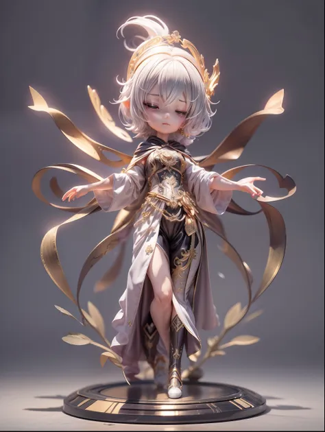 (blind box toy style:1.2), (full body shot) , 1 cute female metal dancer, delicate metal robes, baroque style, dreamy glow, clea...