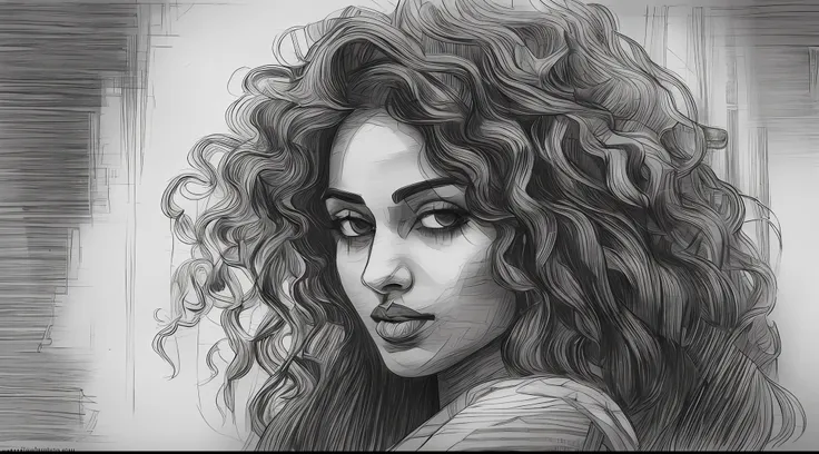 "a sensual depiction of a mesmerizing indian lady with luscious curly locks and a captivating nose ring, portrayed in a captivat...