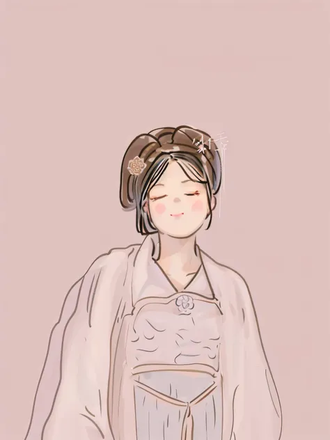 a painting of a woman in a white dress and a pink background, in a kimono, palace ， a girl in hanfu, komono, wearing a haori, dr...