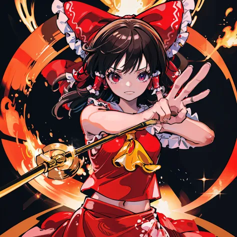 masutepiece, fine detail, 4k, 8k, 12k, solo, one person, beautiful girl, caucasian female, reimu hakurei, upper body