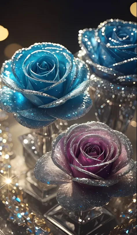 Crystal shoes and crystal roses, fanciful, galaxias, cleanness, glittery, glittery, Splendor, Colorful, Amazing photography, dramatic lighting, photo-realism, ultra - detailed, 4K, depth of fields, A high resolution