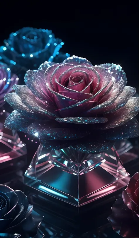 Crystal shoes and crystal roses, fanciful, galaxias, cleanness, glittery, glittery, Splendor, Colorful, Amazing photography, dramatic lighting, photo-realism, ultra - detailed, 4K, depth of fields, A high resolution