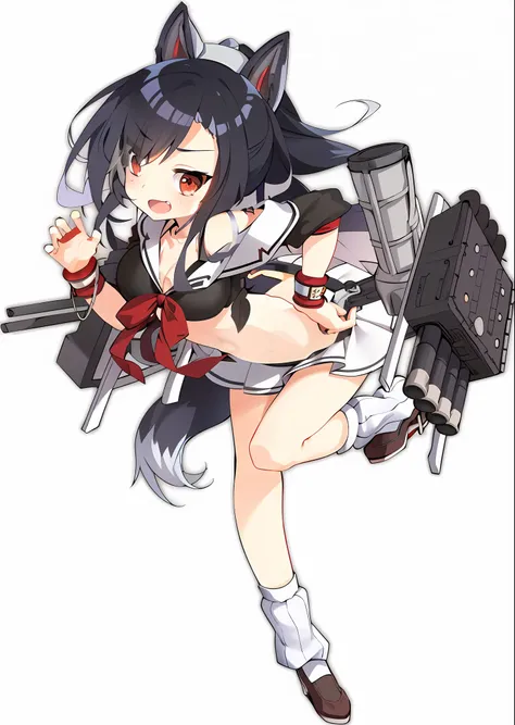 anime girl with gun and backpack, kantai collection style, azur lane style, a scene from the《azur lane》videogame, , ,destroyer s...