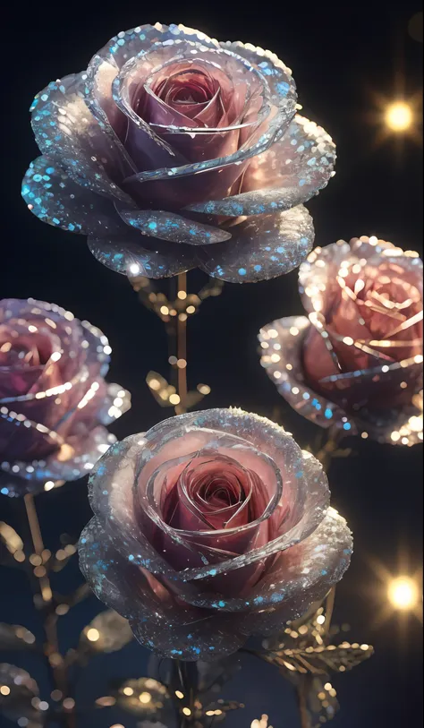 crystal shoes and crystal roses， fanciful, galaxias, cleanness, glittery, glittery, splendor, colorful, amazing photography, dra...