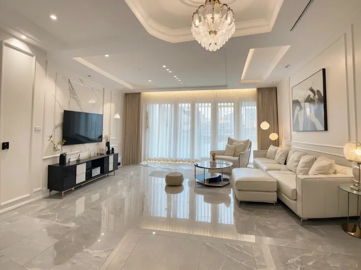 ,masterpiece, best quality,8k, ultra highres,Reallightandshadow,In this perfectly interpreted luxury living room,Every corner releases the ultimate aesthetic artistic atmosphere。A huge abstract painting hangs from the wall,The brilliant colors are like dan...
