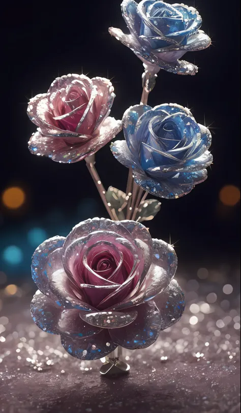 Crystal shoes and crystal roses, fanciful, galaxias, cleanness, glittery, glittery, Splendor, Colorful, Amazing photography, dramatic lighting, photo-realism, ultra - detailed, 4K, depth of fields, A high resolution