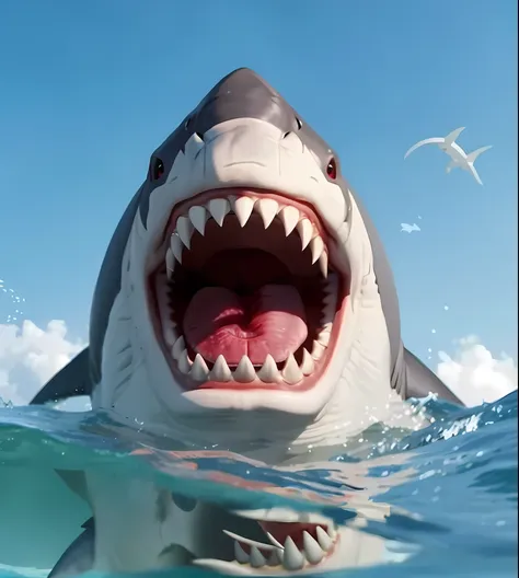 megalodon，frontage，4k，ferocious，sharp teeth,the shark，adolable，emerge from the water