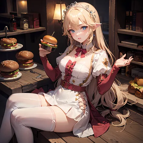 natta，borgar，A princess，blond hairbl，White and red dress，White stockings