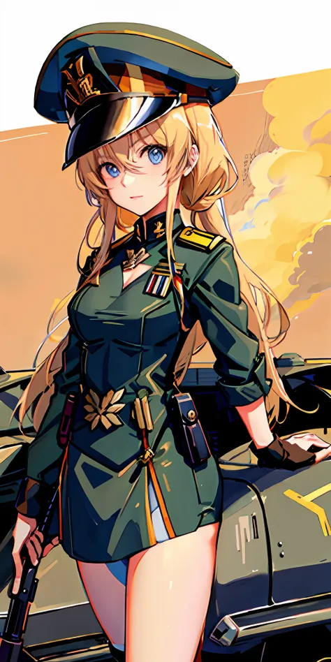 anime girl in uniform，with gun, female protagonist ，blun-eyed blonde hair, frenchman，soldier girl, mechanized soldier girl,lori ...