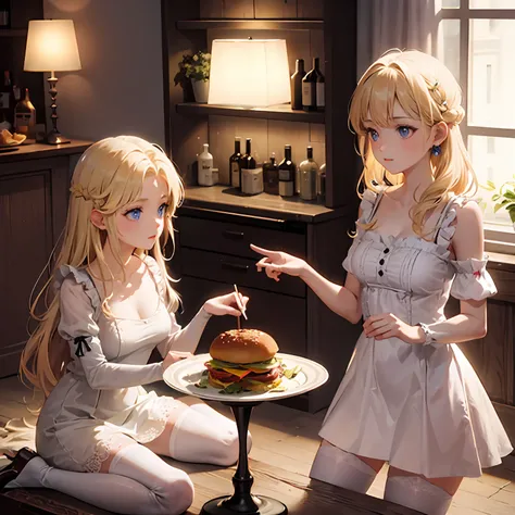 natta，borgar，A princess，blond hairbl，white and red dresses，White stockings