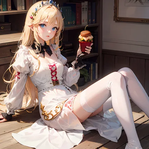 natta，borgar，A princess，blond hairbl，white and red dresses，White stockings