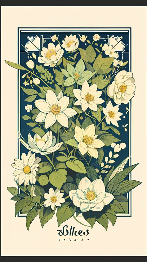 slight vintage color,planar,,riso print style,illustration,adolable,leave white space,low-saturation,lots of flowers，individuall...