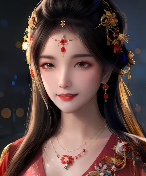 a close up of a woman in a blue dress with a gold necklace,A beautiful fantasy queen,China Princess,palaces,A girl in Hanfu,Ancient Chinese princess,ChineseGirl,((A beautiful fantasy queen)),Beautiful Tang rendering dynasty, Traditional beauty, China-style...