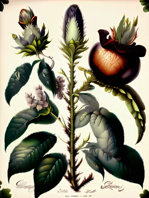 sauce-alone huckleberry, botanical illustration, white background, extremely detailed, style of pierre-joseph redoute, cartoon, ...