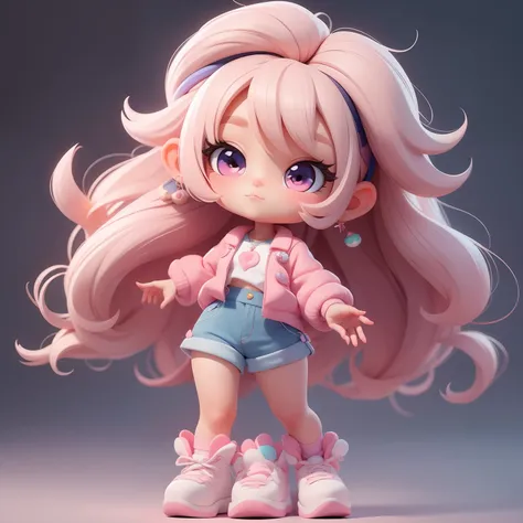 a super cute girl, full body, dreamy cute hair accessoriespopmart blind box, ip design, clean and bright background3d rendering,...