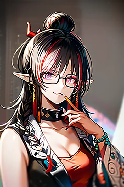 woman with round glasses and holding a lollipop, korean girl,  wearing big black circle glasses, ulzzangs, portrait of female ko...