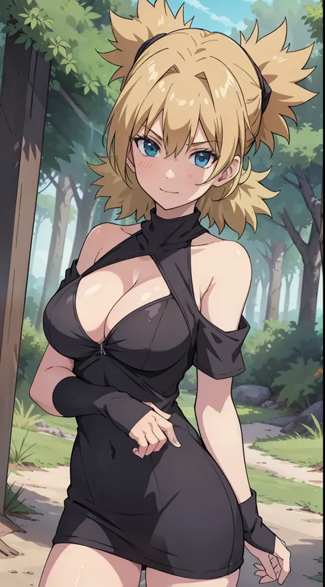 one-girl,with a good figure,Upper body photo,sportrait,HighestQuali,Off-the-shoulder attire,cleavage,Bust photo,Greenery,the woods,k hd,Be red in the face,ssmile,clear photo,8K quality,tmasterpiece