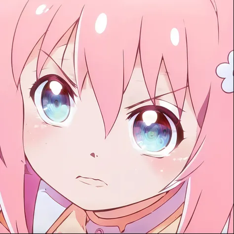anime girl with pink hair and blue eyes looking at the camera, cute anime face, close up iwakura lain, extremely cute anime girl face, close up of a young anime girl, anime visual of a cute girl, Cute natural anime face, Cute anime girl, close up of iwakur...