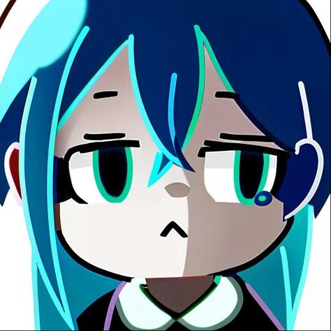 Cartoon girl with blue hair and black shirt looking at what, mikudayo, rimuru, sad kawaii face, she has a cute expressive face, Frowning, hatsune miku face, cute anime face, slightly happy facial expression, 2 d anime style, sad frown, Anime face, sad ceru...