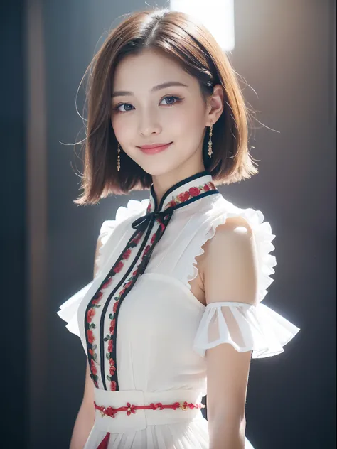 there is an ancient palace next to the girl,An extremely delicate and beautiful girl,realisticlying,Incredibly absurd,abstract artistic,From hips to shoulders,catch,Extremely detailed body,woman,young,,20yr old,Short black Hong Kong style hair,,Floating ha...