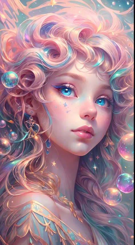 ((masterpiece)). this artwork is dreamy and ethereal, with soft pink watercolor hues. generate a petite fairy exploring a bubble...