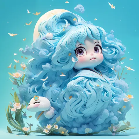 inspired by the legend of chang'e running to the moon，present a blind box style artwork。the focus of the work is on a super cute...