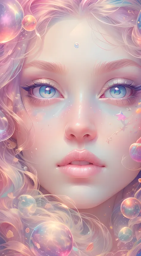 ((masterpiece)). this artwork is dreamy and ethereal, with soft pink watercolor hues. generate a delicate fairy exploring a bubb...