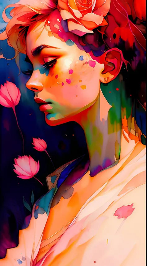wtrcolor style, (rose) digital art, official art, blown by the wind, masterpiece, beautiful, ((watercolor)), paint splatter, intricate detail. Great detail, [dripping:0.7], Trending on Artstation, Rachel Walker