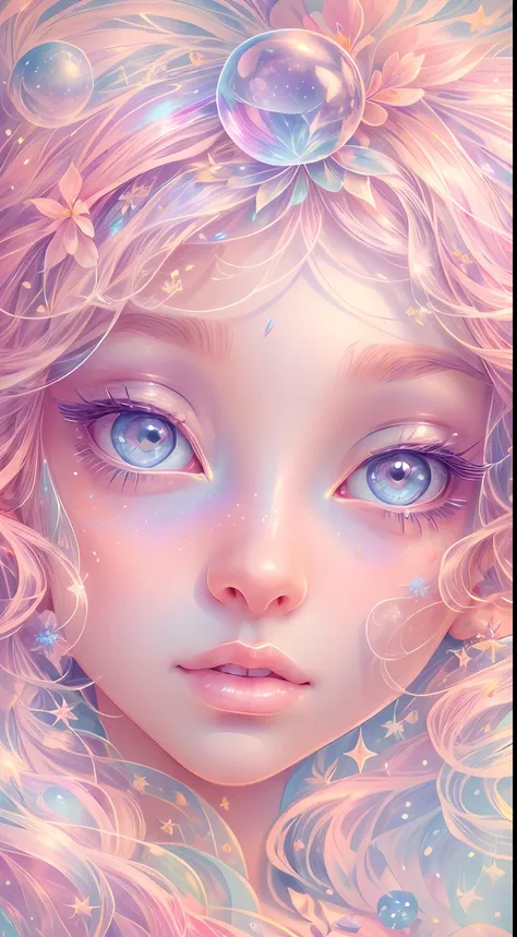 ((masterpiece)). this artwork is dreamy and ethereal, with soft pink watercolor hues. generate a delicate fairy exploring a bubb...