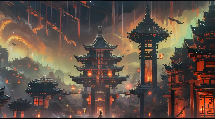(tmasterpiece:1.2),best qualtiy,realisticlying,Tyndall effect,Underworld marriage,Spooky atmosphere,natta,Red palace lamp, The tree, scenecy, exteriors, "Young, Handsome and beautiful aristocratic couple traveling in the underworld,Detailed eyes,Clear faci...