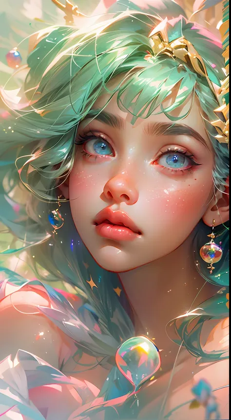 ((masterpiece)). this artwork is dreamy and ethereal, with soft pink watercolor hues. generate a delicate fairy exploring a bubb...