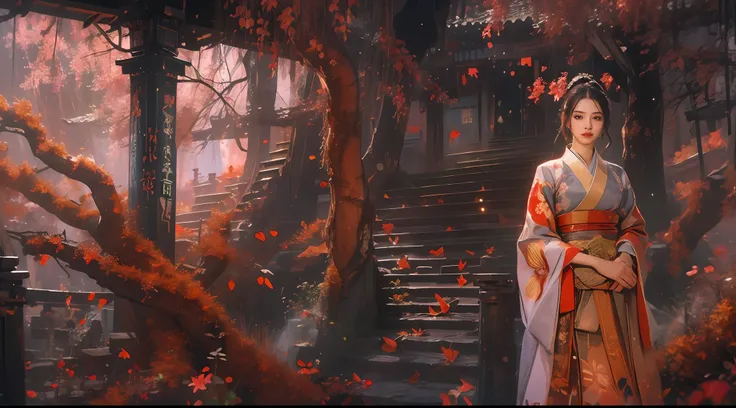 (tmasterpiece:1.2),best qualtiy,realisticlying,Tyndall effect,Underworld marriage,Spooky atmosphere,natta,Red palace lamp, The tree, scenecy, exteriors, "Young, Handsome and beautiful aristocratic couple traveling in the underworld,Detailed eyes,Clear faci...