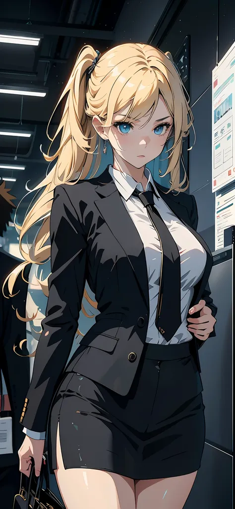 1girl, solo anime 2.5d - style image of a woman in a black short skirt and business suit, a hyperrealistic woman, digital anime ...